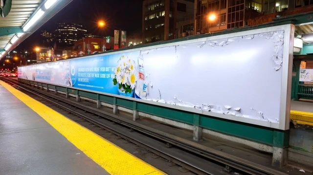 Grunge Subway Billboard Mockup with Shadow Play