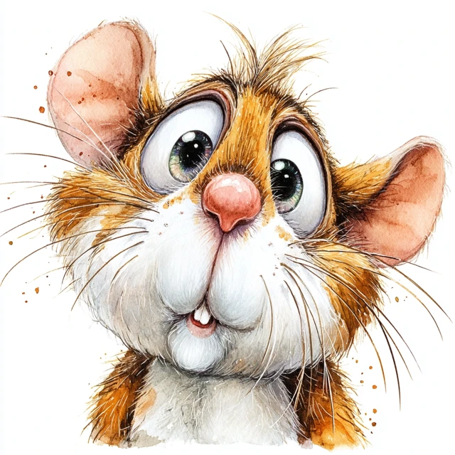 Cartoon Hamster Watercolor Art with Big Eyes