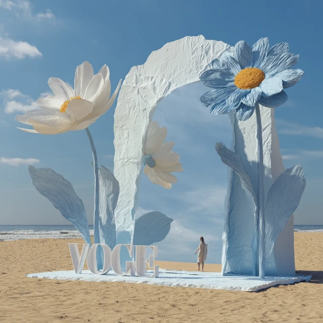Vogue Art Installation on the Beach Floral Sculpture