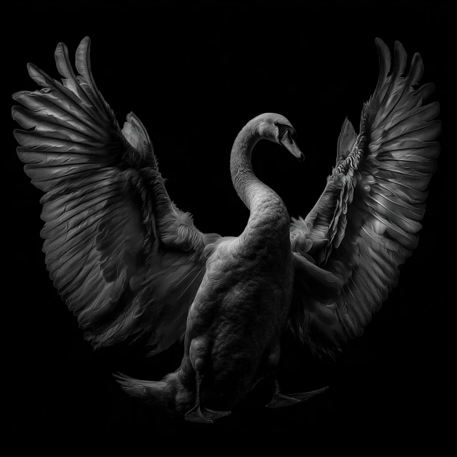 Raven in Flight Grayscale Surreal Art