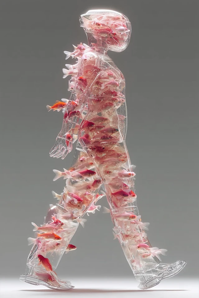 Glass Figure with Goldfish: Surreal Art