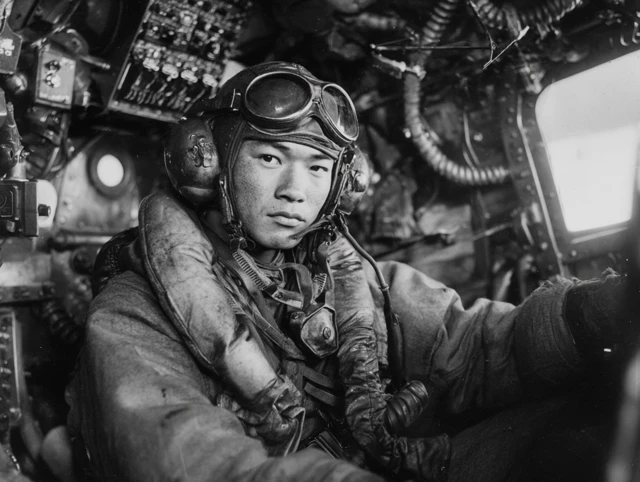 Japanese Kamikaze Pilot in Cockpit WWII