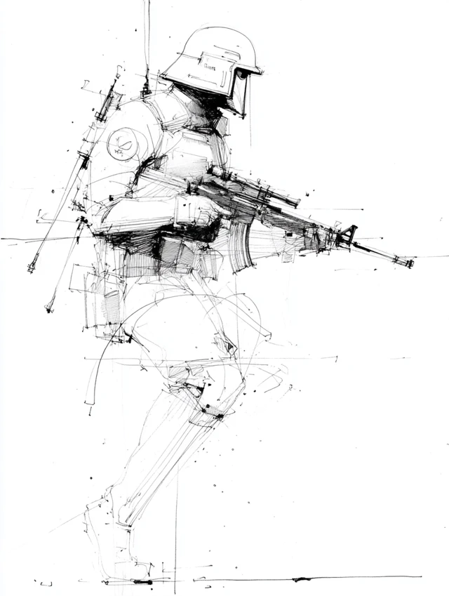 SAS Soldier Line Art Dynamic Combat Pose Sketch