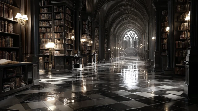 Gothic Library Interior Realistic Cinematic