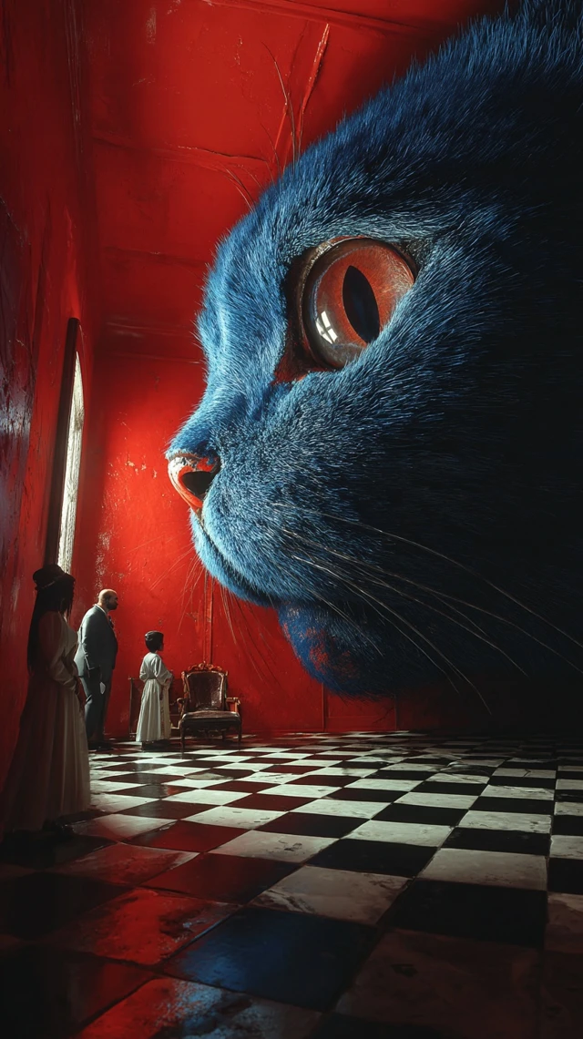 Giant Blue Cat Surrealist Scene Cinematic Lighting