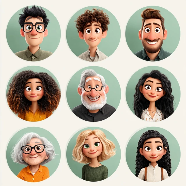 Character Selection Icons for Action Game Pixar Style