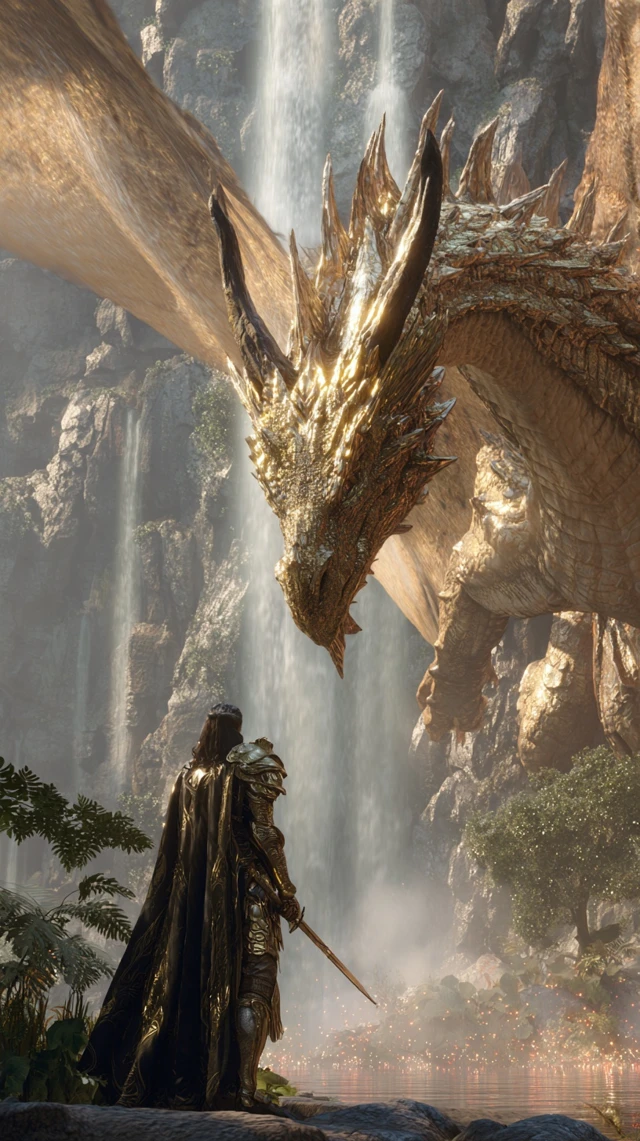 Warrior and Dragon Epic Fantasy Scene