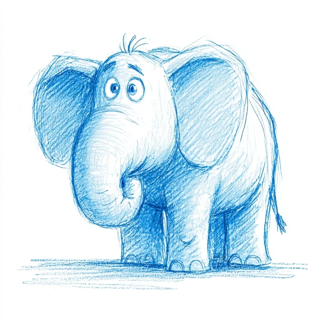 Cute Elephant Max Pencil Sketch Illustration