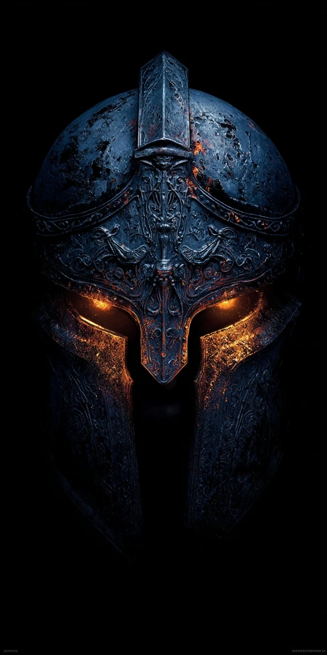 Dark Fantasy Helmet with Glowing Eyes Wallpaper