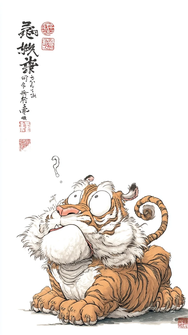 Comical Tiger Chinese Ink Painting