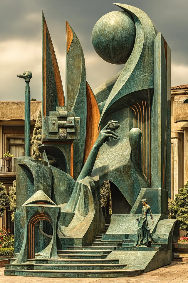 Bronze Sculpture in Modernist Style Abstract Art