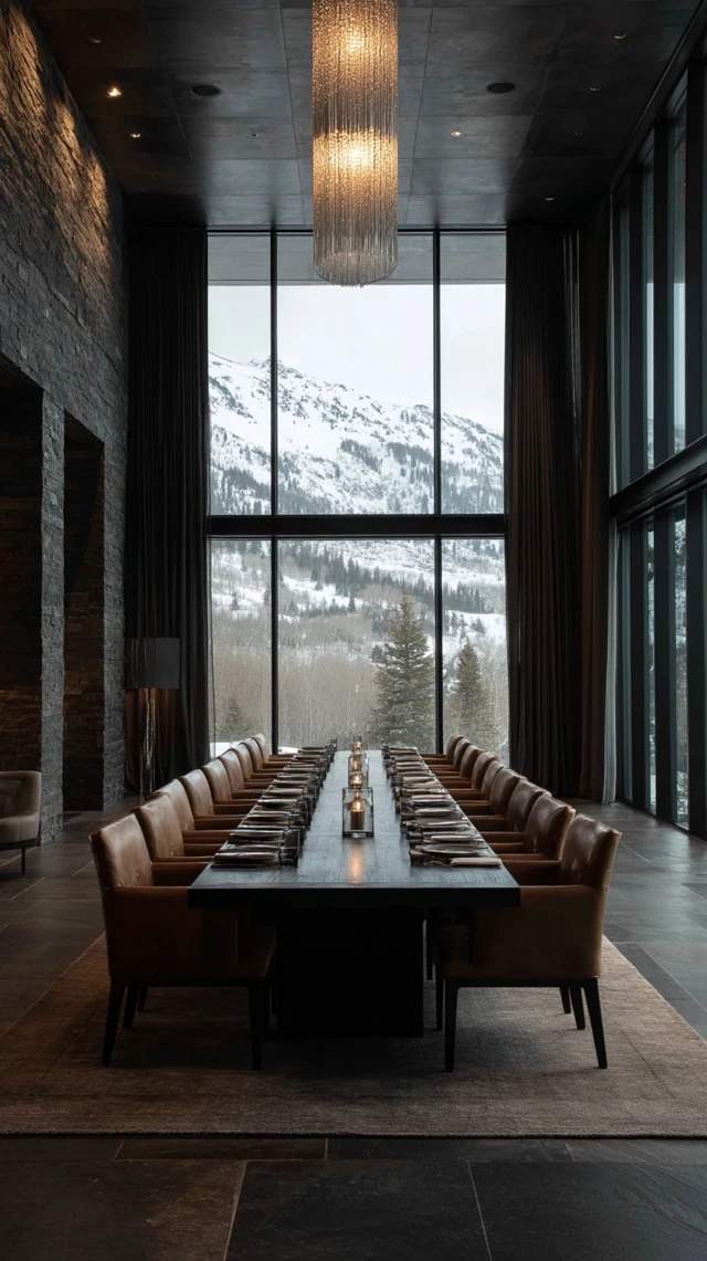 Luxurious Dining Room with Mountain View Interior Design