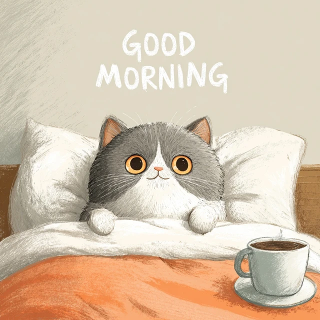 Good Morning Cat Cute Illustration