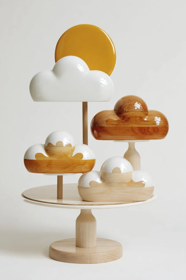 Wooden Sculpture Floating in Balance Minimalism