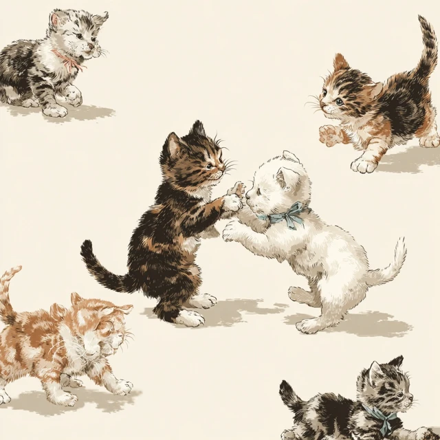Vintage Kittens Playing Adorable Animal Illustration