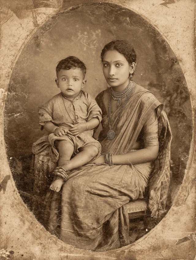 Antique Photo South Indian Mother and Child Early 1900s