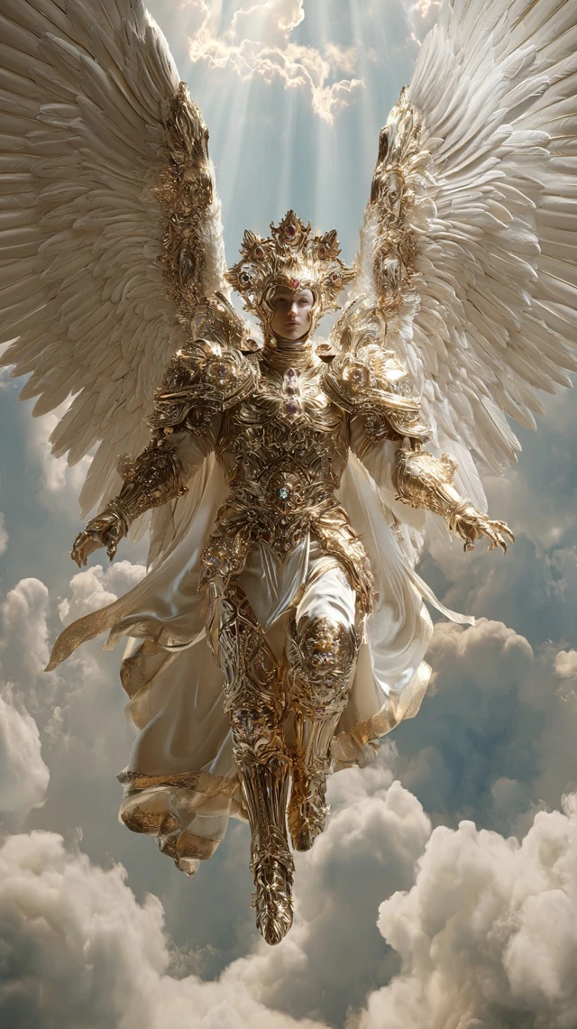 Radiant Archangel in Golden Armor Heavenly Scene