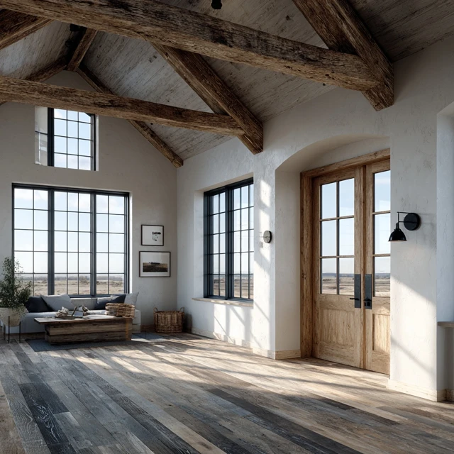 Modern Barn Interior Design with Wooden Beams