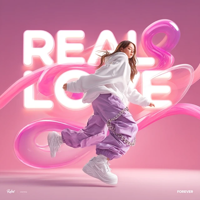 Fashion Ad: Real Love Forever - Young Model, Pink Gradient