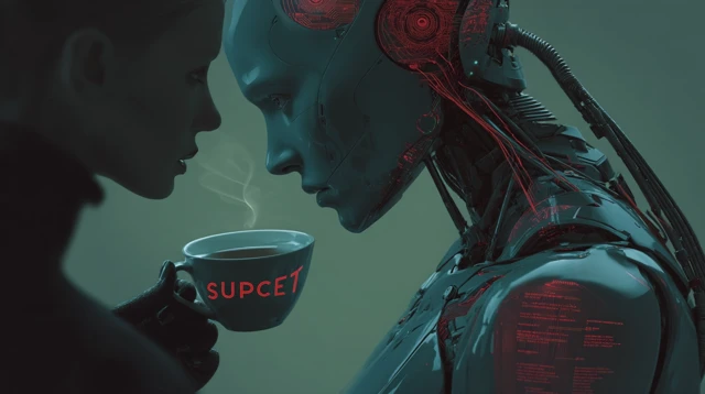 AI Barista Coffee Cyberpunk Movie Poster