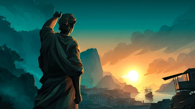 Sunrise Statue Harbor Illustration