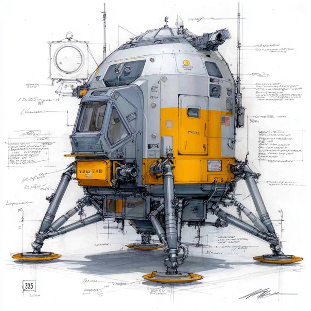 Lunar Lander Sketch Technical Illustration