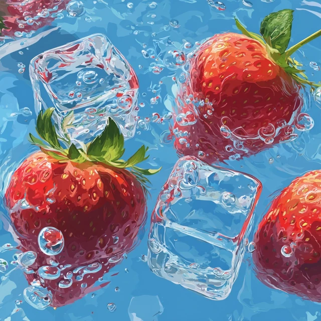 Strawberry and Ice Cubes Vector Illustration