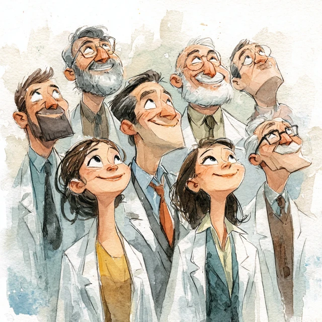 Watercolor Cartoon Doctors Smiling and Looking Up