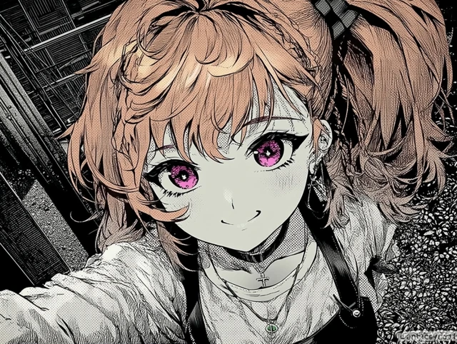 Smiling Anime Girl Orange Hair Golden Eyes
