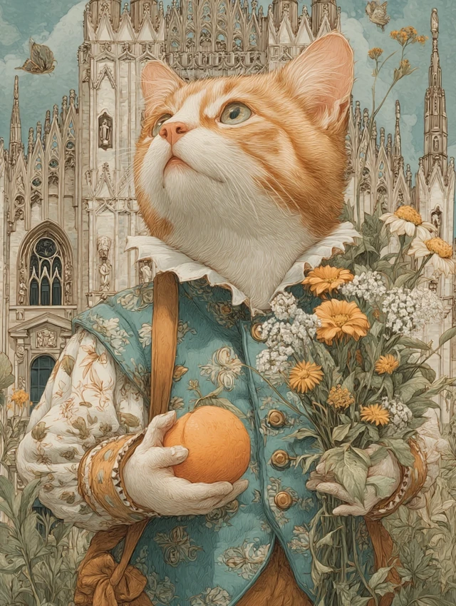 Renaissance Cat in Milan Italy Fantasy Illustration