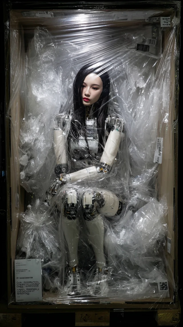 Robot Woman in Packaging Android AI Future Tech