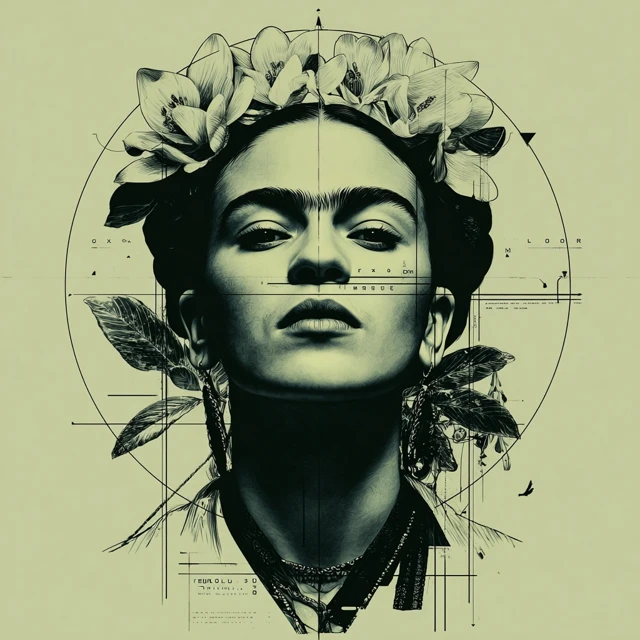 Frida Kahlo Illustration with Magnolia Crown