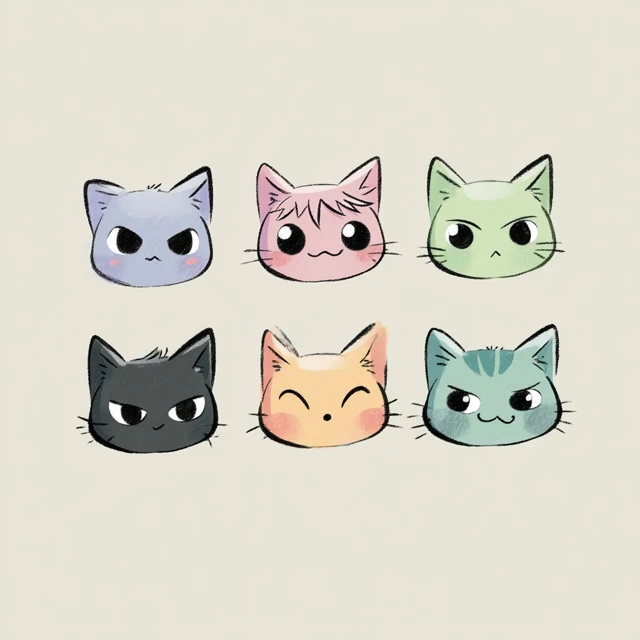 Chibi Cat Emojis Pastel Emotions Cartoon Art