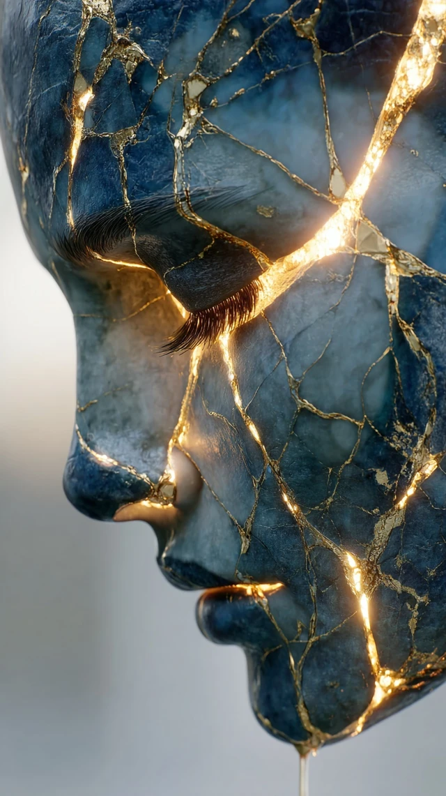 Kintsugi Figure Rebuilding Face Psychological Thriller