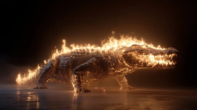 Rock Crocodile Covered in Flames 4K BluRay