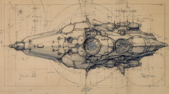 SciFi Ship Architectural Drawing Top View