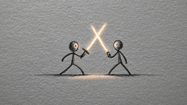 Stick Figure Sword Fight Minimalist Art