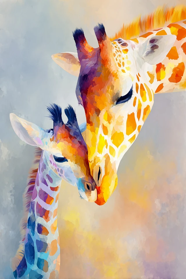 Giraffe Family Art Stained Glass Painting