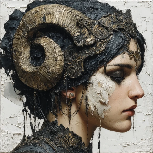 Gothic Woman Horns Oil Painting