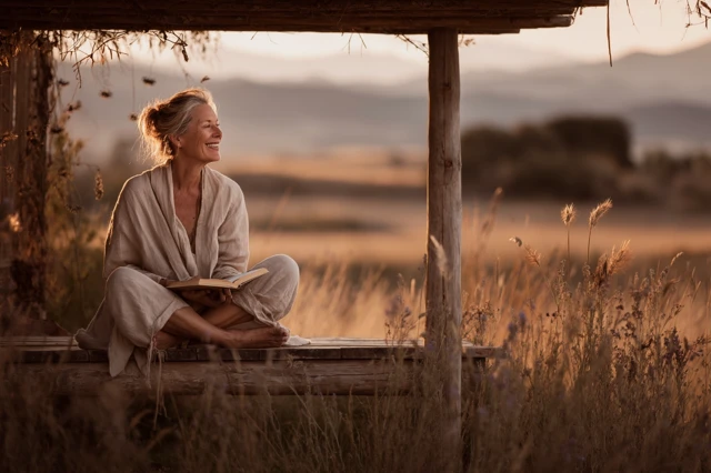 Woman Reading in Nature Peaceful Relaxing Scene