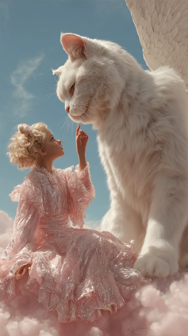 Fantasy Child and Cat Dreamscape Photo Realism