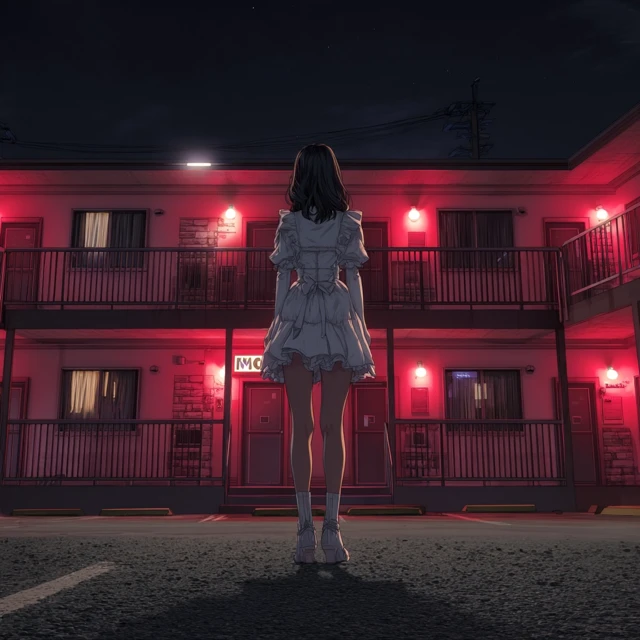 Anime Girl at Motel Night Scene