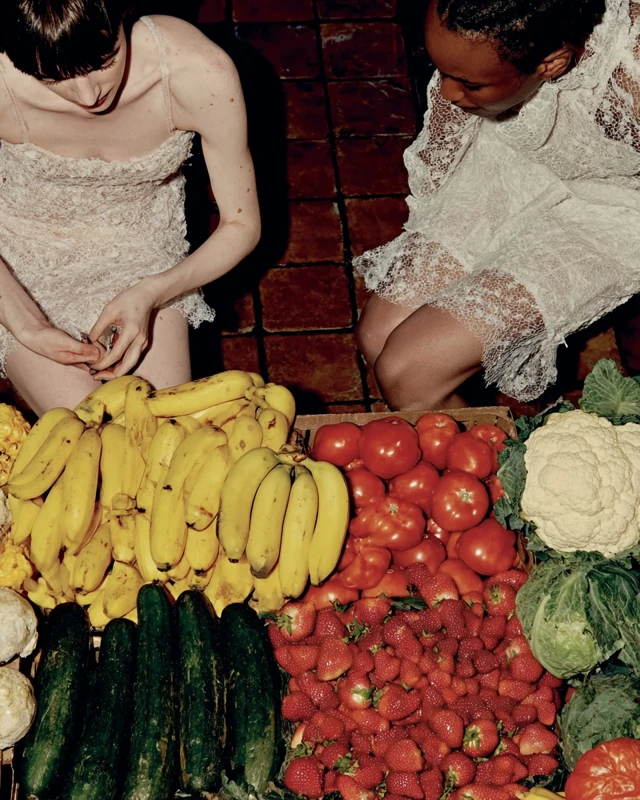 Vibrant Marketplace Top Down View Fresh Produce People