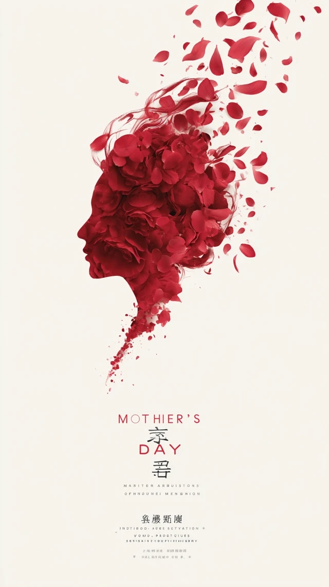 Mothers Day Poster: Rose Petals Silhouette