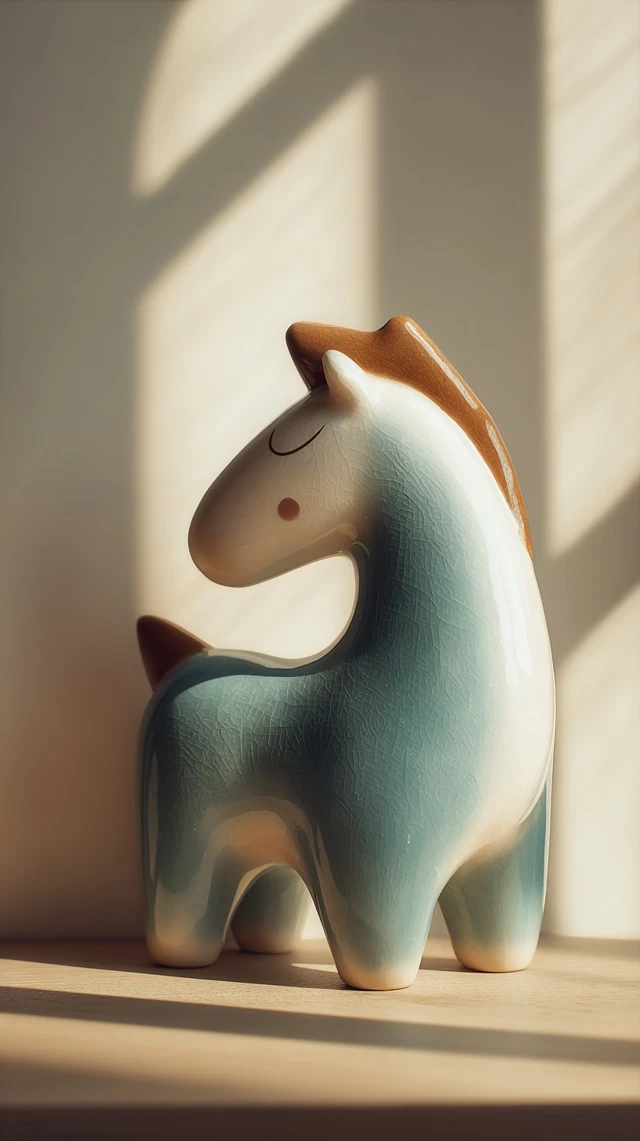 Ceramic Horse Statue Minimalist Cartoon Design