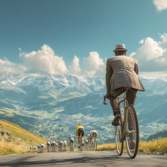 Man in Suit Races Tour de France Cyclists