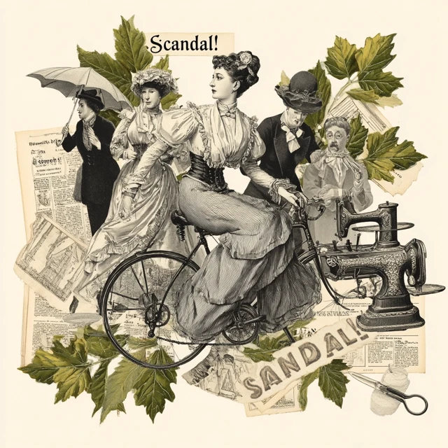 Vintage Collage: Cycling Woman Scandal! Empowering Illustration