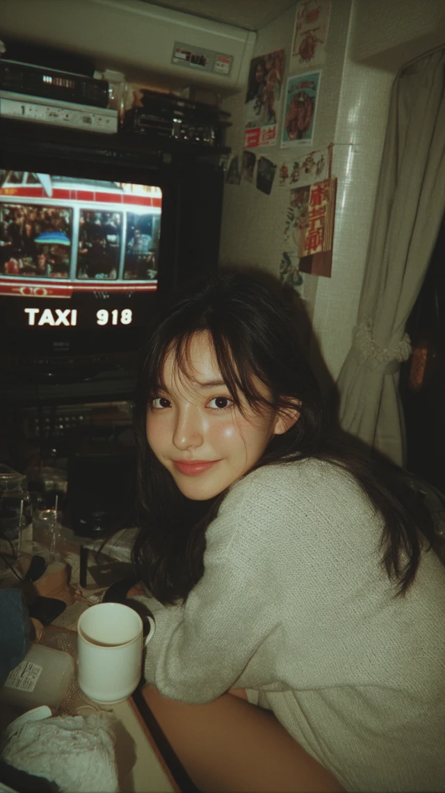 Young Woman in Sweater, Watching TV