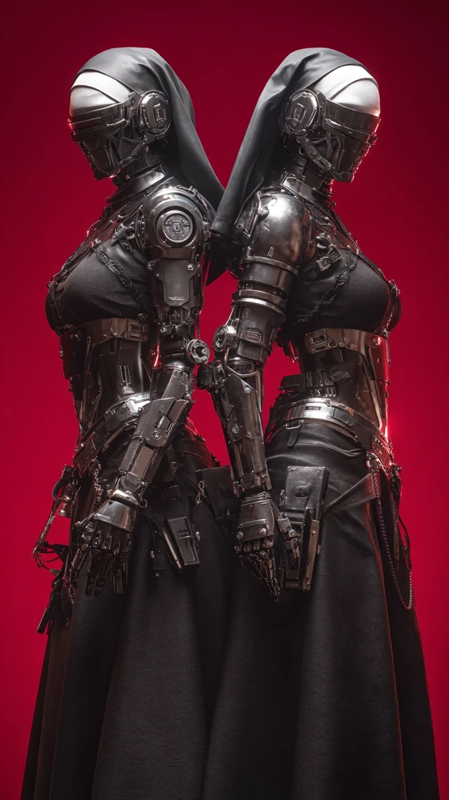 Cyberpunk Battle Nuns in Dark Battle Gear