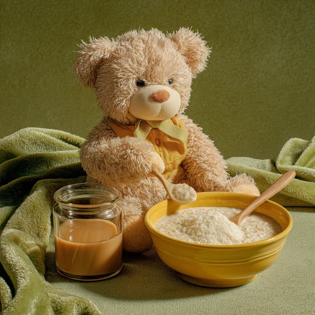 Cute Teddy Bear Eating Porridge Cozy Scene